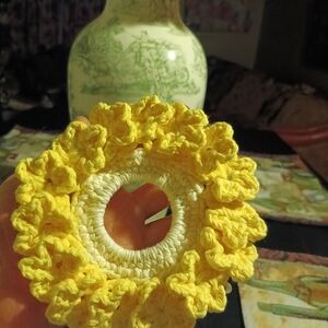 Yellow and Cream Crochet Hair Scrunchie